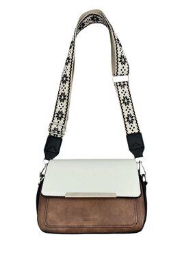 Roulens Tri-color Crossbody Camera Bag Black, White And Brown Vegan Leather